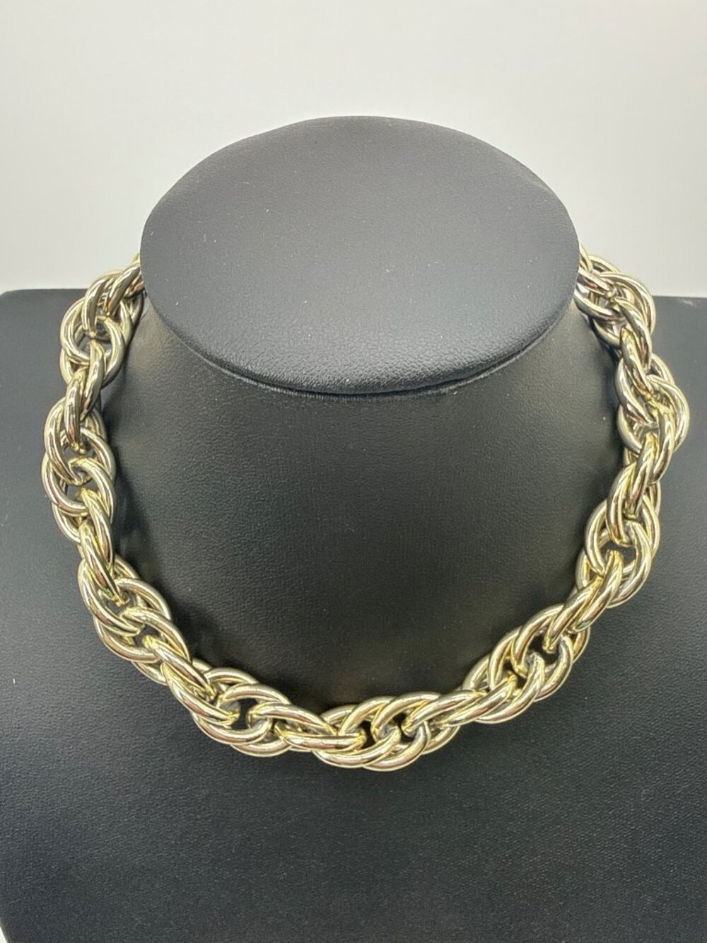 Vintage Chunky Silver Double Link Choker Chain Necklace Bold 80s 90s Statement